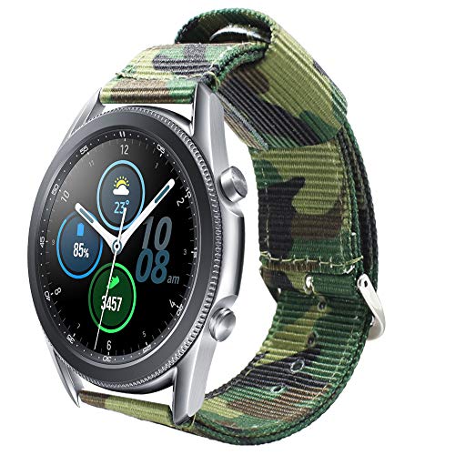 Estuyoya - Pulsera de Nailon compatible con Samsung Galaxy Watch 3 45mm/ Gear S3 Frontier / Classic / Colores Camuflaje del Ejercito 22mm Ajustable Transpirable Deportiva Casual Elegante - Verde
