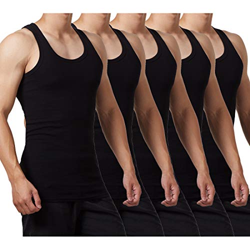 FALARY Camiseta de Tirantes para Hombre Pack de 5 de Algodón 100% más Colores Negro M