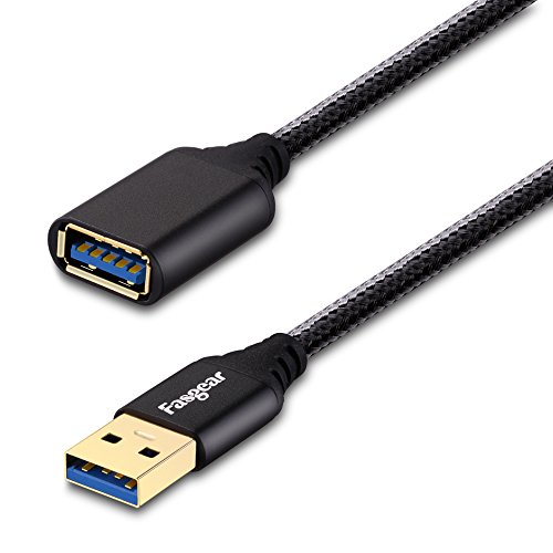 Fasgear [1 paquete] Cables de extensión USB, 1,83 m, USB 3.0 A-macho a A-hembra con conector chapado en oro de metal (negro)