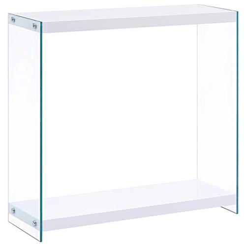 Festnight Mesa Consola Blanco y Transparente de MDF Brillante Mesa Consola Cristal 80X29X75,5 Cm