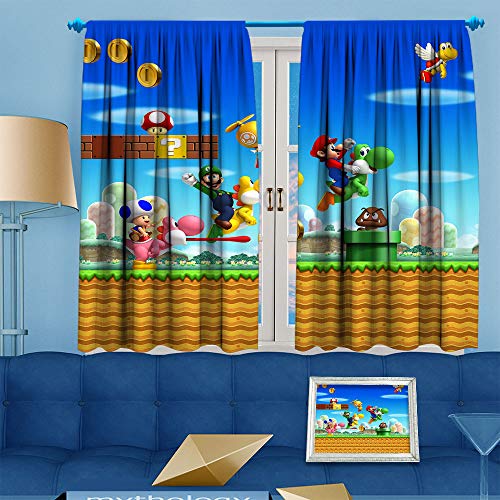 Ficldxc Mario Super Smash Bros Ultimate - Cortinas para ventana, color negro, 160 cm de largo, protección de privacidad (Luigi y Mario escena de juego) 137 cm de ancho x 163 cm de largo