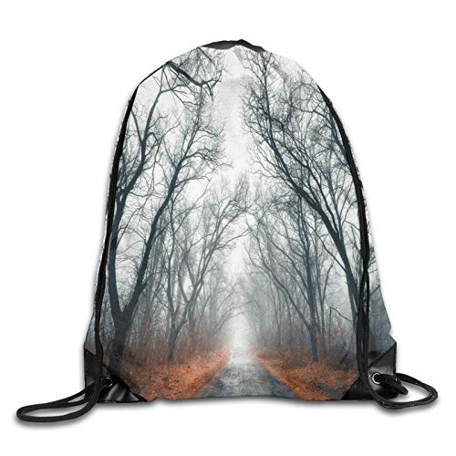 Fuliya Print Drawstring Backpack,Road Towards The Cloudy Autumn Sky Trees Golden Yellow Leaves On The Ground Artwork,Beach Bag for Gym Shopping Sport Yoga Fuliya Print Drawstring Backpack,Road Towards The Cloudy Autumn Sky Trees Golden Yellow Leaves On The Ground Artwork,Beach Bag for Gym Shopping Sport Yoga