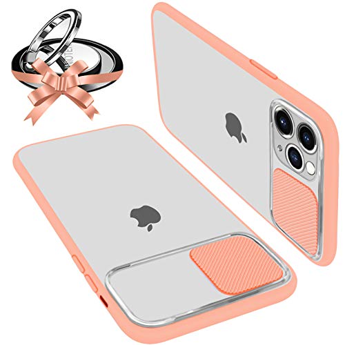 Funda Con Tapa Deslizable Para Cámara Compatible Con iPhone 12/12 Pro 6.1" Funda Protectora Antigolpe Carcasa PC y Silicona TPU Con Soporte de Anillo (Soporte El Montaje De Coche Magnético) Rosa