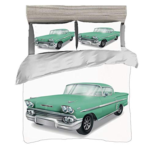 Funda nórdica Tamaño King (200 x 200 cm) con 2 fundas de almohada Coches Juegos de cama de microfibra Veterano Clásico Coche verde Vehículo histórico antiguo en estilo de dibujos animados Decorativo,V Funda nórdica Tamaño King (200 x 200 cm) con 2 fundas de almohada Coches Juegos de cama de microfibra Veterano Clásico Coche verde Vehículo histórico antiguo en estilo de dibujos animados Decorativo,V