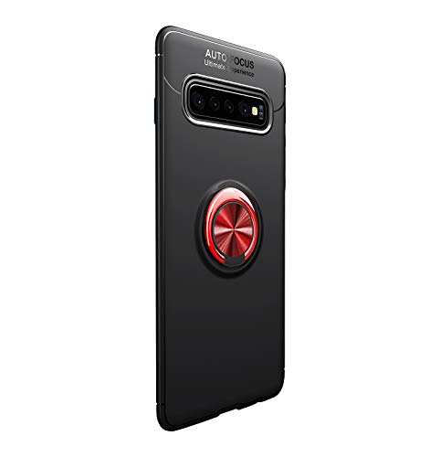 Funda para Samsun Galaxy S10 Plus Teléfono Móvil Silicona Bumper Case Funda con Anillo Giratorio de 360 Grados Rotaria Ring Holder Protectora Caso (Negro + Rojo, Samsung Galaxy S10 Plus)