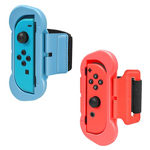 FYOUNG Muñequeras Dance Band para Just Dance 2020 Switch y Zumba Burn It Up Switch, 2 Correas Brazalete Elástico Ajustable para Joy-con Izquierdo o Derecho - Azul/Rojo