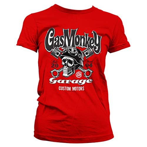 Gas Monkey Garage Oficialmente Licenciado GMG - Custom Motors Skull Mujer Camiseta (Rojo), X-Large
