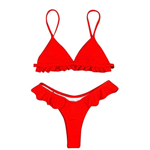 Geilisungren Traje de baño Dividido Conjunto de Dos Piezas Mujer Push-up Acolchado Cintura Alta Bra Bikini Set Bandage Traje de Baño de Playa Ruffle Color sólido Escote en V Honda Tanga Bañador Geilisungren Traje de baño Dividido Conjunto de Dos Piezas Mujer Push-up Acolchado Cintura Alta Bra Bikini Set Bandage Traje de Baño de Playa Ruffle Color sólido Escote en V Honda Tanga Bañador