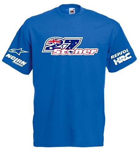 Generico Camiseta T-Shirt Stoner 27 MotoGP Casey, todos los tamaños, 5 colores, incluso para niños Azul Royal. S