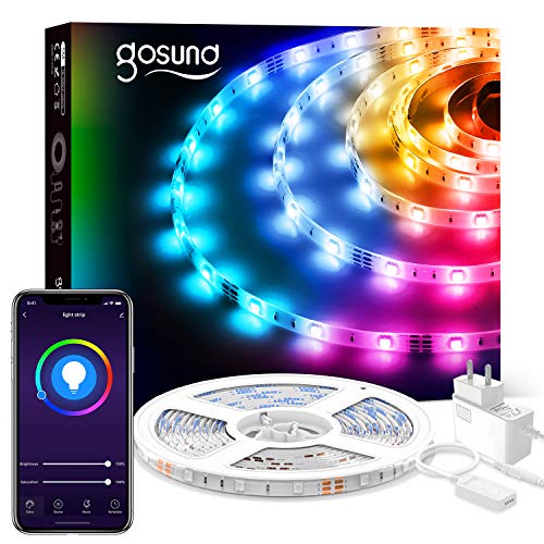 Gosund 5M Tira de LED Alexa WiFi, Luces Led Rgb Inteligente Control Remoto por App, Compatible con Alexa y Google Home, Sincronizar con Música, Strip Leds Múlticolores para Fiesta Cocina Habitación