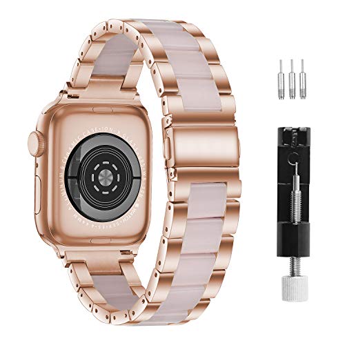 GraceTeng Correa de reloj, compatible con Apple Watch Correa de 38-40 mm/42-44 mm Series 6/5/4/3/2/1, correa de resina de Apple, hebillas de acero inoxidable para hombres y mujeres (38mm/40mm, rosa).