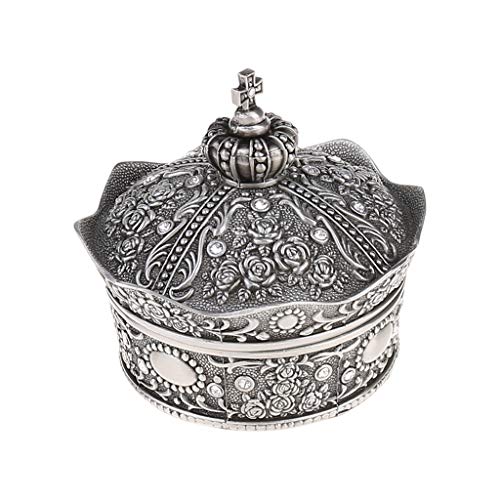 GREEN&RARE Caja de joyería vintage para mujer, diseño de corona antigua, almacenamiento para pendientes, pulseras, anillos
