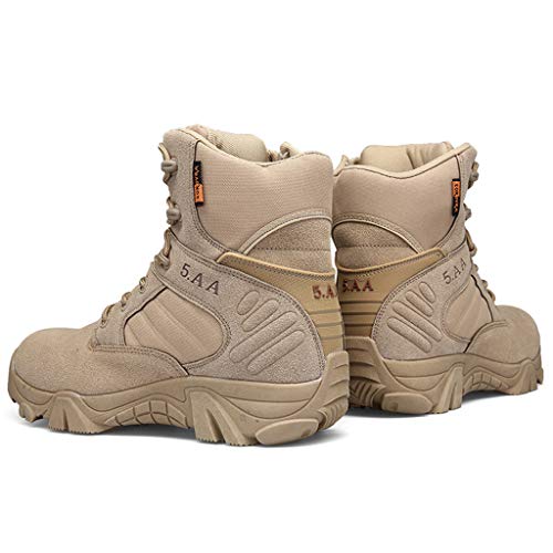 GYPING Botas de Combate Militares de Cuero de caña Alta para Hombre Botas tácticas cálidas del Desierto Zapatos de Entrenamiento Montañismo al Aire Libre Off-Road, Sand- 41(7.5