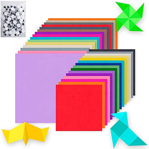 H-O Origami - Papel cuadrado de colores hecho a mano, 10 colores, con accesorios de papel colorido, ojo móvil, diámetro 8/10/12/15/20 mm, mixto 100 x 1