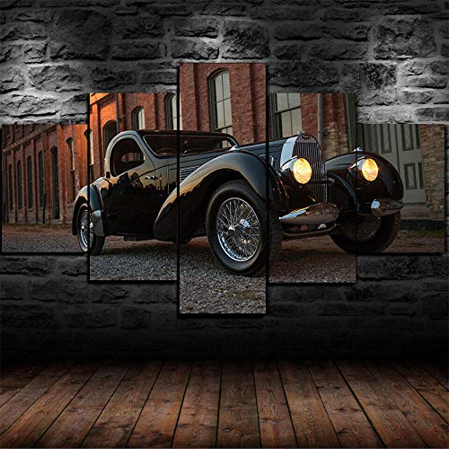 HANYF 5 piezas de lienzo impresiones de arte de pared cuadros para dormitorios modernos 1938 Bugatti Type 57C Vitage Coche Viejo sobre Lienzo decoración de la Imagen óleo para el hogar