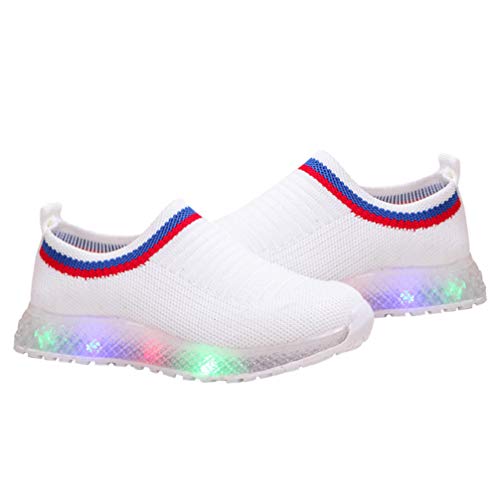 Happyyami Zapatos con Luz Transpirable para Niños Zapatillas de Tela con Flash Led para Niños Niñas Niños Pequeños para Cumpleaños Acción de Gracias Día de Navidad Blanco