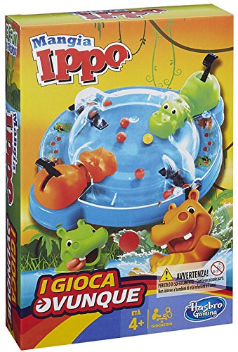 Hasbro Gaming Hungry Hippos Grab and Go Tragabolas, Juego de Viaje, versión Italiana (Hasbro Spain B1001)