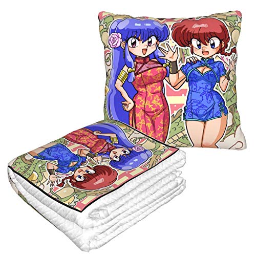 Hdadwy Ranma 12 Travel 2 in 1 Ultra Soft Blanket Compact Pack Large Flannel Pillow Throw Blanket Cushion for Plane Car Bus Train
