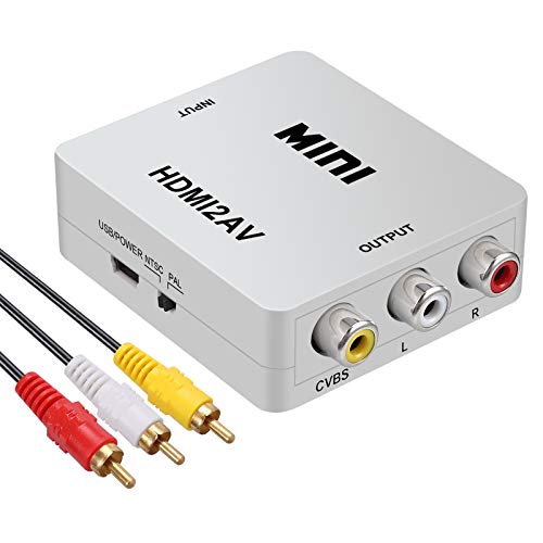 HDMI a RCA 1080p Convertidor HDMI a AV 3RCA CVBs Adaptador Conversor de Audio y Video Compuesto PAL/NTSC con Cables 3RCA para PC Laptop Xbox PS4 PS3 TV STB VHS VCR Camera DVD - Blanco
