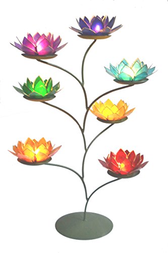 Hermosa grande de flor de loto Chakra Rainbow juego de portavelas con árbol pantalla soport