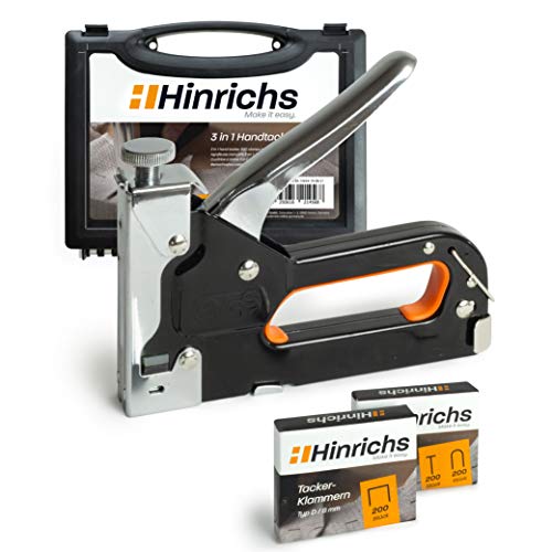Hinrichs Grapadora Tapicero con Estuche - Grapadora Madera con grapas y clavos - Pistola de Grapas para reparaciones y trabajos de bricolaje Hinrichs Grapadora Tapicero con Estuche - Grapadora Madera con grapas y clavos - Pistola de Grapas para reparaciones y trabajos de bricolaje
