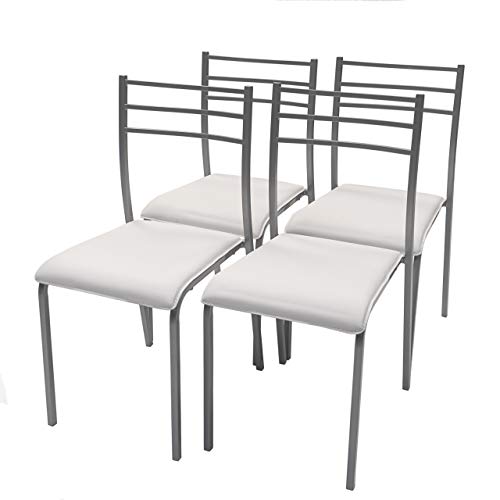 Homely Pack de 4 sillas de Cocina Paris con Estructura de Metal y Asiento en PVC (Gris-Blanco)