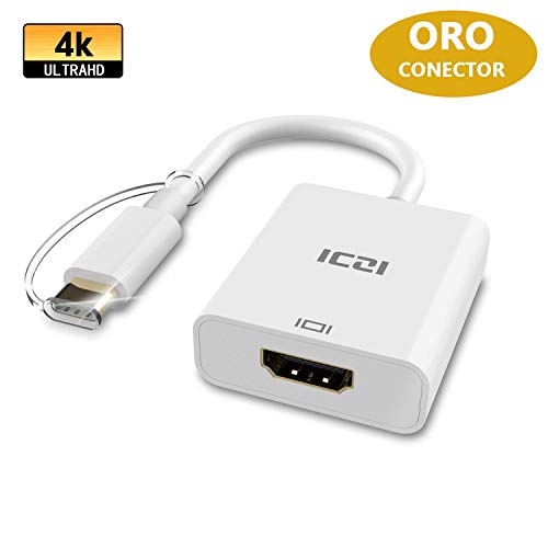 ICZI Adaptador USB Tipo C a HDMI 4K, Conversor USB C a HDMI con Contactos Chapados en Oro, Cable Recubierto de Cobre para Dispositivos USB-C con DP ALT Modo MHL, Blanco