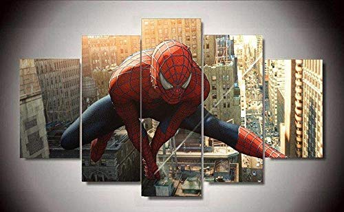 IKDBMUE 5 Piezas de Lienzo Arte Mural Personaje de película Spider-Man Pinturas de Lienzo de Año Nuevo Pinturas de Lienzo de Arte de Pared para la Sala de Estar Decoración de Navidad en casa