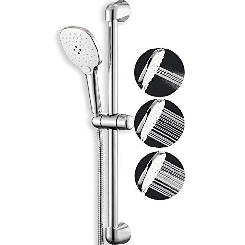 INEX Europa - Set de Ducha con Barra deslizante de acero inoxidable, Alcachofa de 3 funciones y flexible de 175 cm de acero inoxidable. AB98089B-PLUS