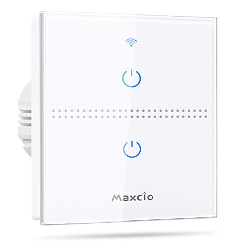 Interruptor Luz WiFi, Maxcio Interruptor Inteligente 2 Gang Compatible con Alexa, Google Home, Control de APP y Función de Temporizador, Se Necesita Neutro Interruptor Luz WiFi, Maxcio Interruptor Inteligente 2 Gang Compatible con Alexa, Google Home, Control de APP y Función de Temporizador, Se Necesita Neutro