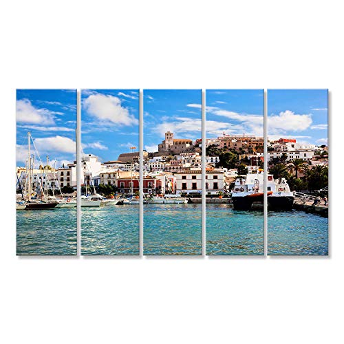 islandburner Cuadro Cuadros Panorama del Casco Antiguo de Ibiza - Eivissa España, Islas Baleares Impresión sobre Lienzo - Formato Grande - Cuadros Modernos