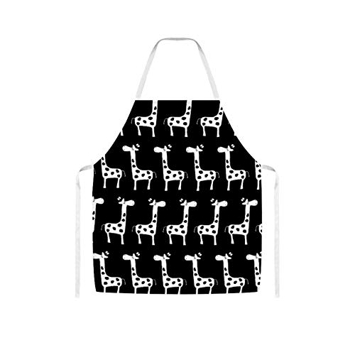 Ives Jean Apron Bib Apron Waterproof Oil-proof Cooking Kitchen for Women Men Black And White Speckled Cartoon Giraffe Seamless Vector Map Bib Apron for Barbecue Supermarket
