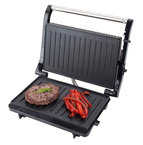 Jata GR264 Grill de Asar con Doble Placas de 22,5 x 14 cm Apertura 180° Placa Superior Basculante Antiadherente Libre de PFOA y Presión de Asado Uniforme