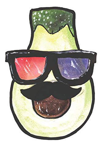 Journal: Watercolor Avocado with 3D Glasses and Mustache Notebook | 6 x 9 In, 120 Pages (Watercolor Spirit Animals)