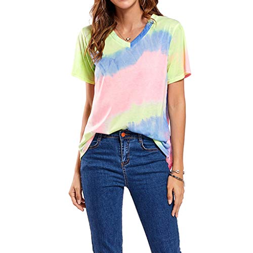 KEERADS – Camiseta de mujer, cuello redondo, manga corta, verano, camiseta suelta, parte superior básica verde XXL