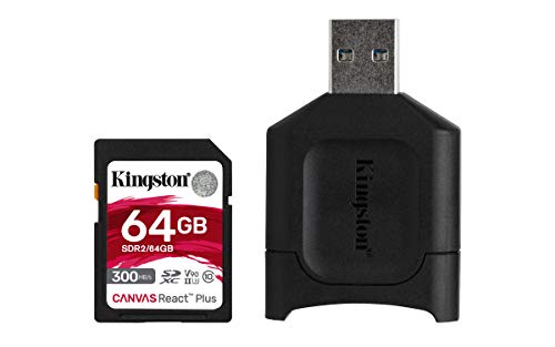 Kingston MLPR2/64 GB Tarjeta SD + Lector de Tarjeta (64 GB SDXC React Plus SDR2 + MLP Lector SD)