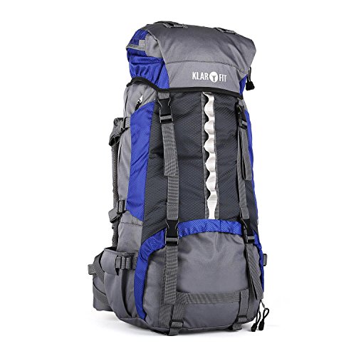 Klarfit Heyerdahl Travel- Backpacker - Mochila de trekking con funda impermeable (70L, Toploader, X-transition, varios compartimentos, ajustable, cintas de pecho), azul