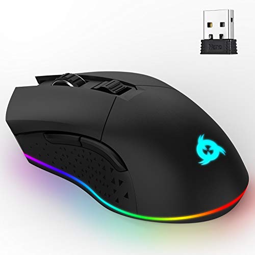 KLIM Blaze - Ratón inalámbrico Gaming Recargable RGB + Sensor de Alta precisión con batería Recargable de Larga duración + Ajustable hasta 6000 dpi + Modo inalámbrico y con Cable + Nuevo 2021 + Negro