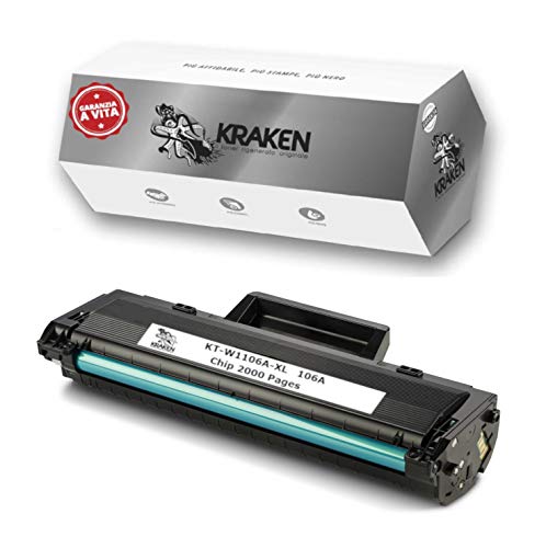 KRAKEN, Tóner HP Laser MFP 137fnw 106A XL (Con Chip) W1106A XL de 2000 páginas, compatible con impresoras HP Laser 107a, 107w MFP 135a, MFP 135w, MFP 137fnw, MFP 137fwg Negro (Un cartucho)