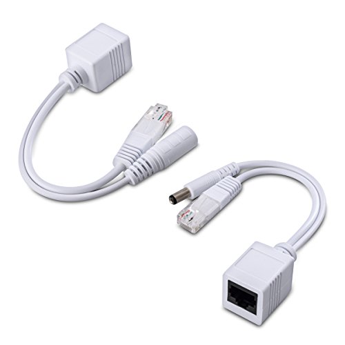 kwmobile Set de 2 Cables Passive Power Over Ethernet - Inyector PoE y Cable de Red Splitter - Adaptador Divisor de Red teléfono y cámara IP Blanco