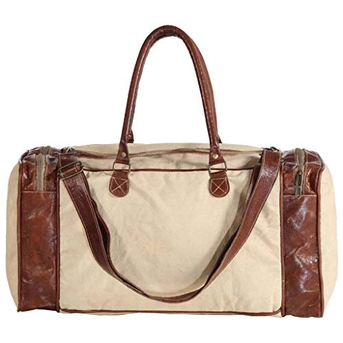 Lechnical Bolso Moderno, Moderno y práctico, Bolso de Lona y Cuero Beige 54 x 23 x 52 cm (Ancho x Fondo x Alto) -con 2 Bolsillos Laterales prácticos