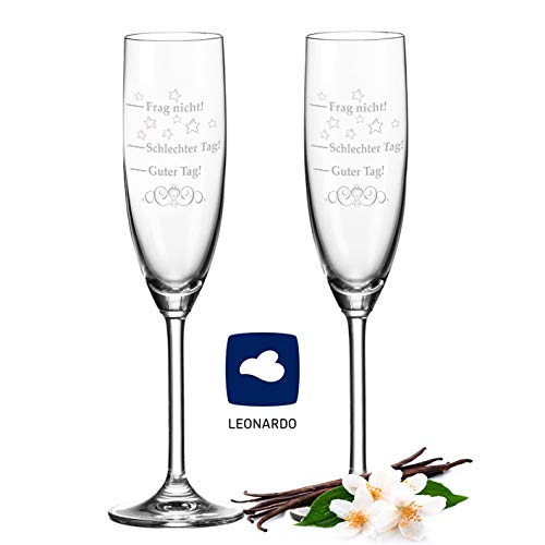 Leonardo - Juego de copas de champán con grabado "Schlechter Tag", "Frag nicht!", vaso de humor, regalo divertido y original, adecuado para champán y champán