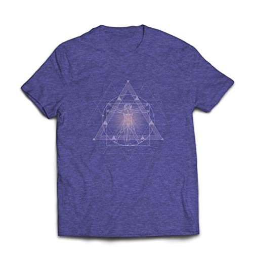 lepni.me Camisetas Hombre Divino Hombre de Vitruvio Leonardo Da Vinci Geometría Sagrada (M Brezo Azul Multicolor)