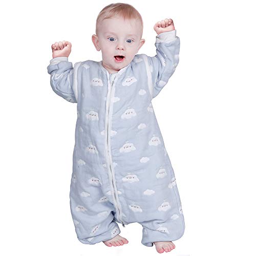 Lictin Saco de Dormir para bebés con Mangas extraíbles para bebés Niños de 0-1.5 años de 65 a 85 cm 2.0 TOG Motivo de Cielo Azul y Nubes Blancas 100% al algodón orgánico (0-1.5 años)