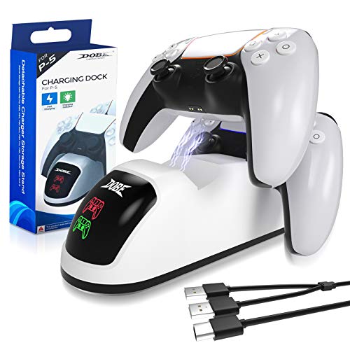 Likorlove Cargador de Mando PS5 5V 2.6 A con Indicador LED Carga al 90% en 1 Hora para Sony PS5 Controlador - 2 Puertos USB y 1 Tipo C (Cable 3 en 1) -Versión Mejorada-Blanco 17.5 x 6 x 5.6 cm