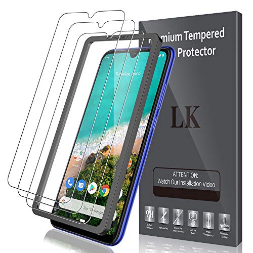LK Compatible con Xiaomi mi A3 Protector de Pantalla,3 Pack,9H Dureza Cristal Templado, Equipado con Marco de Posicionamiento,Vidrio Templado Screen Protector, X-5