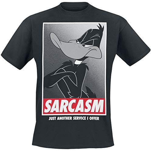 Looney Tunes Sarcasm - Daffy Duck Hombre Camiseta Negro M, 100% algodón, Regular