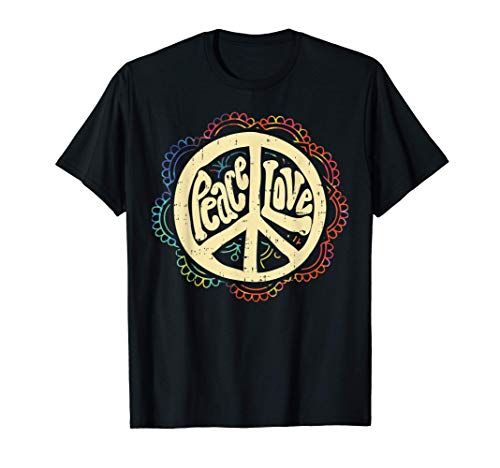 Love Peace Symbol Flower Vintage 80s Retro Hippie Hippy Camiseta