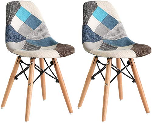 LOVEMYHOUSE Sillas de Comedor de Patchwork Juego de 2 sillas Azules de Ocio con Asiento Suave y Patas de Haya de Respaldo para el hogar la Cocina la Oficina (Azul)