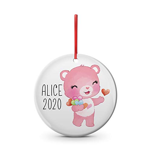 Lplpol Adorno navideño de cerámica para niños, diseño de osos de amor rosa inspirado en los osos del amor para niños, con nombre personalizado para niños de los años 80, 7,62 cm